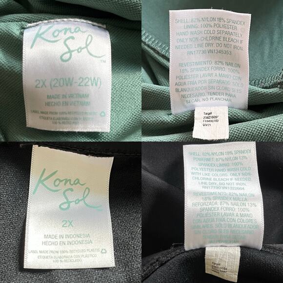 Kona Sol Tankini 2X Green Leopard Print Black High Waisted Coverage - Picture 7 of 16